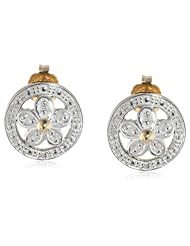 Sterling Silver with Gold Plating Diamond Flower Stud Earrings (0.13 cttw, I-J Color, I2-I3 Clarity)