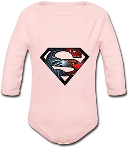 Foodfriew Spider Superman Logo Long Sleeve Organic Supersoft Infant Onesie Pink