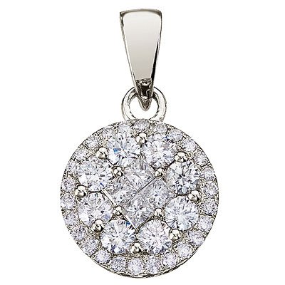 14K White Gold Diamond Clustaire Pendant with 18