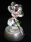 Crystal Glass Rose Sculpture on the Top of Diamond with 3 Color LED Lights Stand(Pink, Blue and Orange); Gift for Valentine's Day and Mother Day