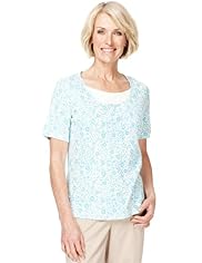 Classic Collection Pure Cotton Tonal Floral Mock Layer Top