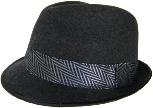 100% Wool Crease Top Stingy Brim Felt Fedora with Zigzag Necktie Hat Band