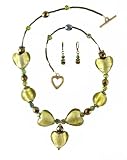 Necklace - N131 - Murano Style - Round, Oval and Heart Beads + Matching Earrings ~ Sage Green