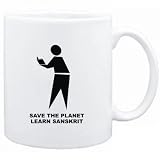 Mug White  save the planet learn Sanskrit  Languages