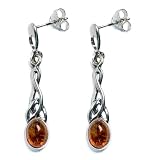 Certified Genuine Honey Amber and .925 Sterling Silver Celtic Oval Earrings