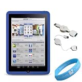 Silicone Skin Blue Case for Apple iPad + Retractable USB Data Cable + Wristband