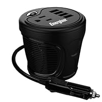ENERGIZER 180W Cup Inverter 12V DC cigarette lighter to 120V AC to power laptop notebook & more w/ 4 USB ports 2.1A shared compatible with iPad & more