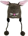 DeLux Bunny Rabbit Face Wool Pilot Animal Cap/Hat with Ear Flaps and Poms