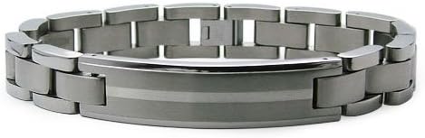 Titanium Silver Inlay Men's ID Link Bracelet 7.5"
