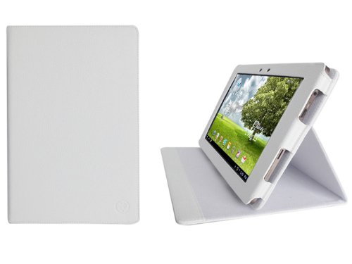 VIPERTEK Multi-Angle Leather Folio Case Cover for Asus Eee Pad Transformer 10.1-Inch TF101 Android Tablet Wi-Fi (White)