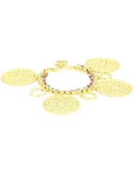 1AR by UnoAerre 18k Gold Plated Round Byzantine Amethyst Beaded Link Bracelet