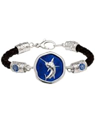 Guy Harvey Gulf Stream Blue Enamel Marlin Leather Bracelet