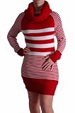 EyeCatchClothing - Damen gestreifter langer Pullover Rot/Weiß, Grösse: One Size EyeCatchClothing - Damen gestreifter langer Pullover Rot/Weiß, Grösse: One Size