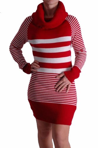 EyeCatchClothing - Damen gestreifter langer Pullover Rot/Wei�, Gr�sse: One Size