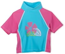 Flap Happy Girls Surf Paradise Screen Print Colorblock Rash Guard Shirt, Azure/Azalea