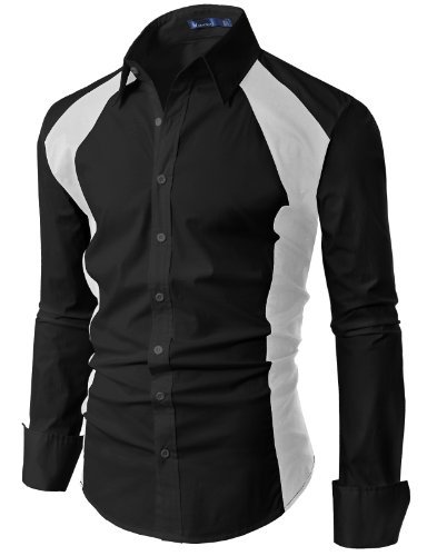 Doublju Mens Dress Shirt with Contrast Side Pannel
