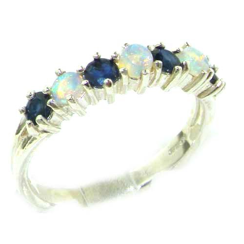 High Quality Solid Sterling Silver Natural Fiery Opal & Sapphire Eternity Ring - Finger Sizes 5 to 12 Available