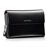 Men's Genuine Leather Zipper Wallet Handbag Organizer Checkbook Purse with Wrist Strap