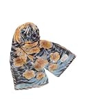 Basile Flower & Animal Print Chiffon Silk Long Scarf Blue