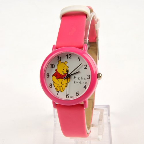 Winnie The Pooh Round Face Quartz Wristwatch Artificial Leather Band Rose