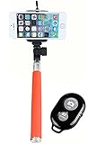UFCIT Extendable Selfie Handheld Stick Monopod with Adjustable Phone Holder and Bluetooth Wireless Remote Shutter for iPhone Samsung and other system over IOS 6.0 and Android 4.2.2 Smartphones (New Orange with Shutter)