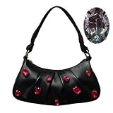 Bisadora Black Leather Snap Hobo W/ Iridescent Clear Crystals