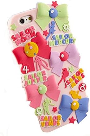 Thunderous 3D Cute Cartoon Sailor Moon Series Soft Silicone Back Case Cover for Apple iPhone 6 Plus 5.5" (Soldiers Bowknot Pink)