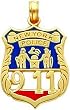 14K Gold Enameled New York Police 911 Badge Pendant