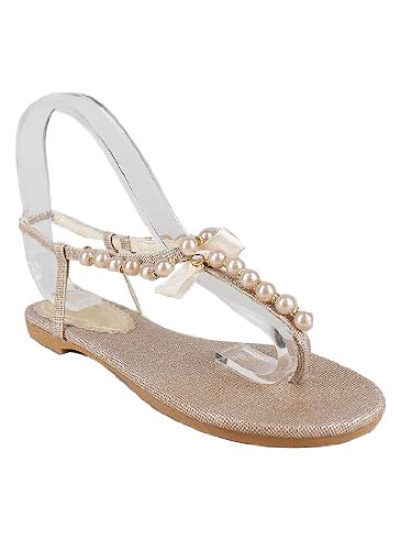 Faux Pearl Glitter T-Strap Sandal