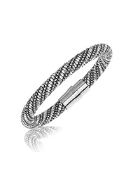 Sterling Silver Ruthenium Plated Spiral Design Popcorn Bangle