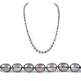 Single Strand 22 Inch 8-9mm Black Oval Shape Freshwater Cultured Pearl Necklace