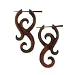 KOMODO - Organic Hand Carved Sono Wood Earrings with Wood Post - From Indonesia - Sold as a Pair - 21mm x 44mm