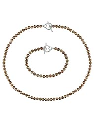 Sterling-Silver 5-6 MM Brown Freshwater Cultured Pearl Bracelet Set, 17"