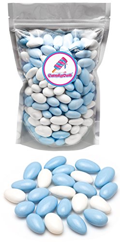 Blue and White Jordan Almonds 1lb (1 pound) in Stand Up Bag
