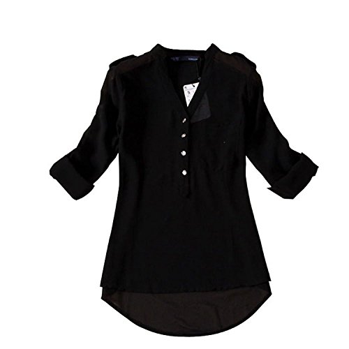 Amoin Women's V-neck Chiffon Shirt Blouse (S, Black)