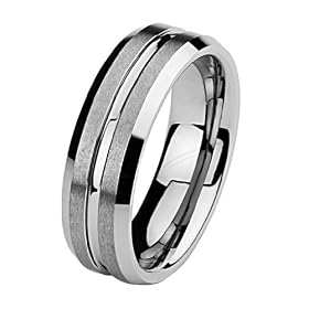7mm Groved Tungsten Wedding Band Ring for Men - Size 8.5