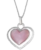 14K White Gold Hand-Crafted Designer Heart-Shaped Pendant, Enhanced with Pave Set Diamonds and Rose Pearl, Sliding on a 16'' Cable-Chain Necklace.(GH-Color, SI-Clarity, c.t.t.w. 0.31CT ).