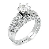 (A3RSZ9071) One-of-a-Kind Silver Wedding Ring Set / Two-Piece Engagement Set with Cubic Zirconia, 3.00 Total Carat Weight, Made with Authentic .925 Sterling Silver and Top Quality CZ, Ring Size -