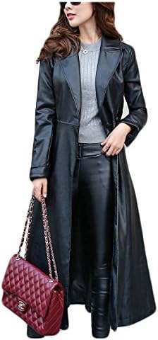 Apriling Women's PU Leather Slim Fit Long Coat Maxi Jacket with Fur Lining Black&furlining 12