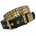 BRASS 3 ROW PYRAMID STUDDED BLACK LEATHER BELT - S