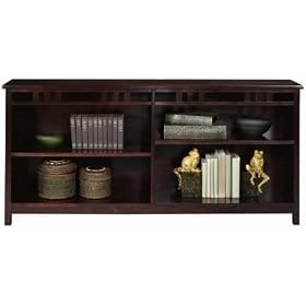 Mission - Style Double - Wide Bookcase with Two Shelves - Chestnut 29.5H x 63.5W x 11.75D,...