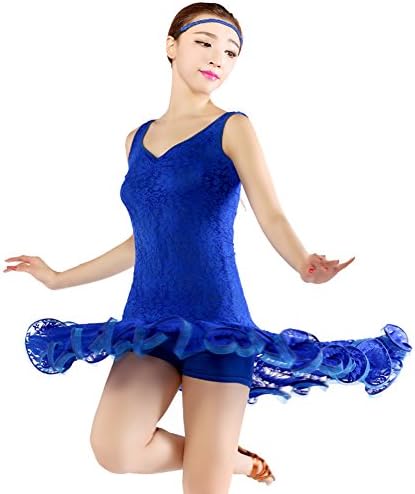 FERE8890 Women's Dancewear Fashions Competition Ballroom Sexy Dancing Latin Dress Blue S
