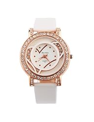 Yesurprise New Quartz Fashion Rose Gold Crystal Case Weave Leather Bracelet Girl Woman Wrist Watch Gift White