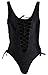 Zero City Bathing Suits Women One Piece Front Side Lace Up Monokini Swimsuits (L, Black)