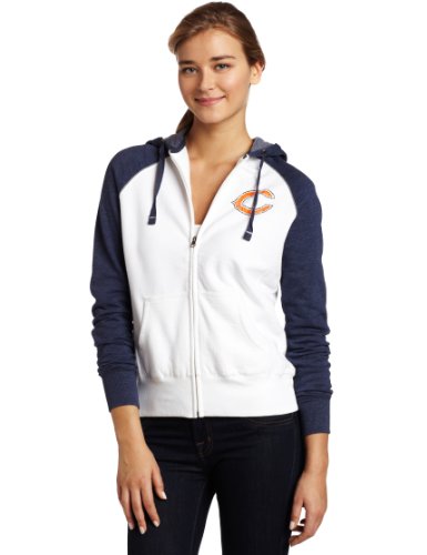 NFL Women's Chicago Bears Sport Princess Ragla Womens Long Sleeve Raglan Full-Zip Fleece Hoodie (White/Navy Heather, Small)