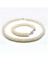 Blue Pearls - Carmen - Necklace and Bracelet Set 6 rows of freshwater pearls twisted - BPS 0117 Y