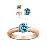 Round Solitaire Blue Diamond Ring & Stud Earring Set in 14K Yellow Gold Ring Size 7 Round Solitaire Blue Diamond Ring & Stud Earring Set in 14K Yellow Gold - Ring Size 7