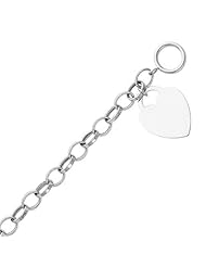 14K White Gold Heart Fashion Link Bracelet with Lobster Claw Clasp - 7.5" Inches