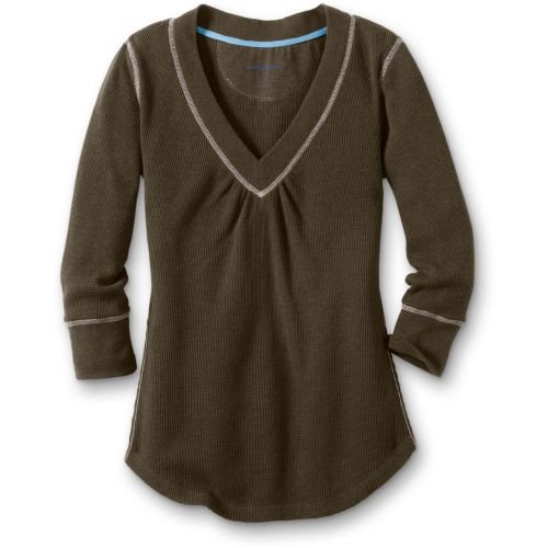 Waffle-Knit Solid-Color V-Neck Tee