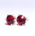 Pewterhooter Siam Red Swarovski Crystal on Sterling Silver Stud Earrings with Gift Box